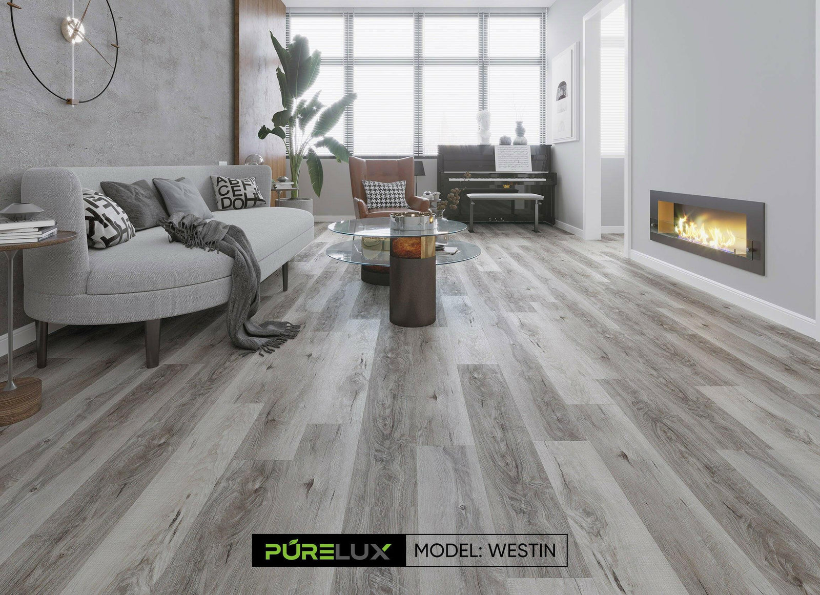 Beautiful room with gray luxury vinyl installed.
