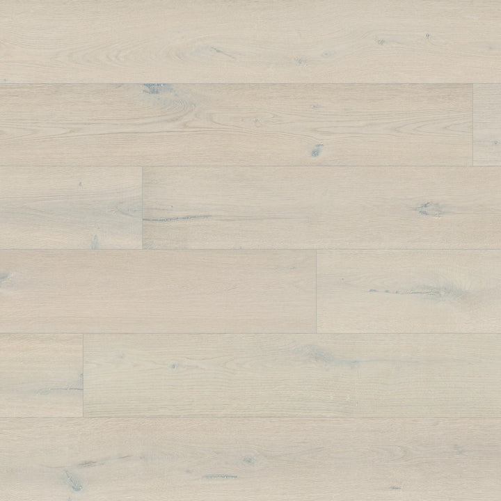 Close-up of White Peak by Fuzion TruNorth engineered hardwood flooring featuring wide planks and a durable 3mm top layer.