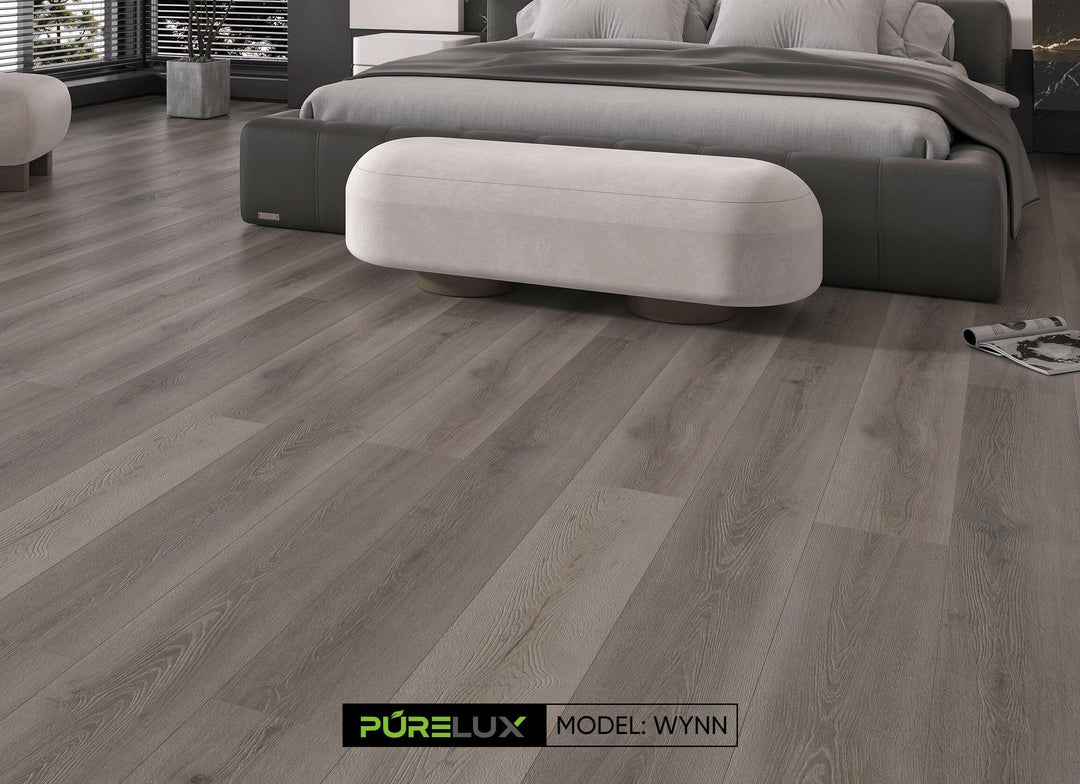 Bedroom interior with Purelux Wynn Journey Series SPC vinyl plank – 9mm waterproof luxury vinyl flooring by Advanced Flooring