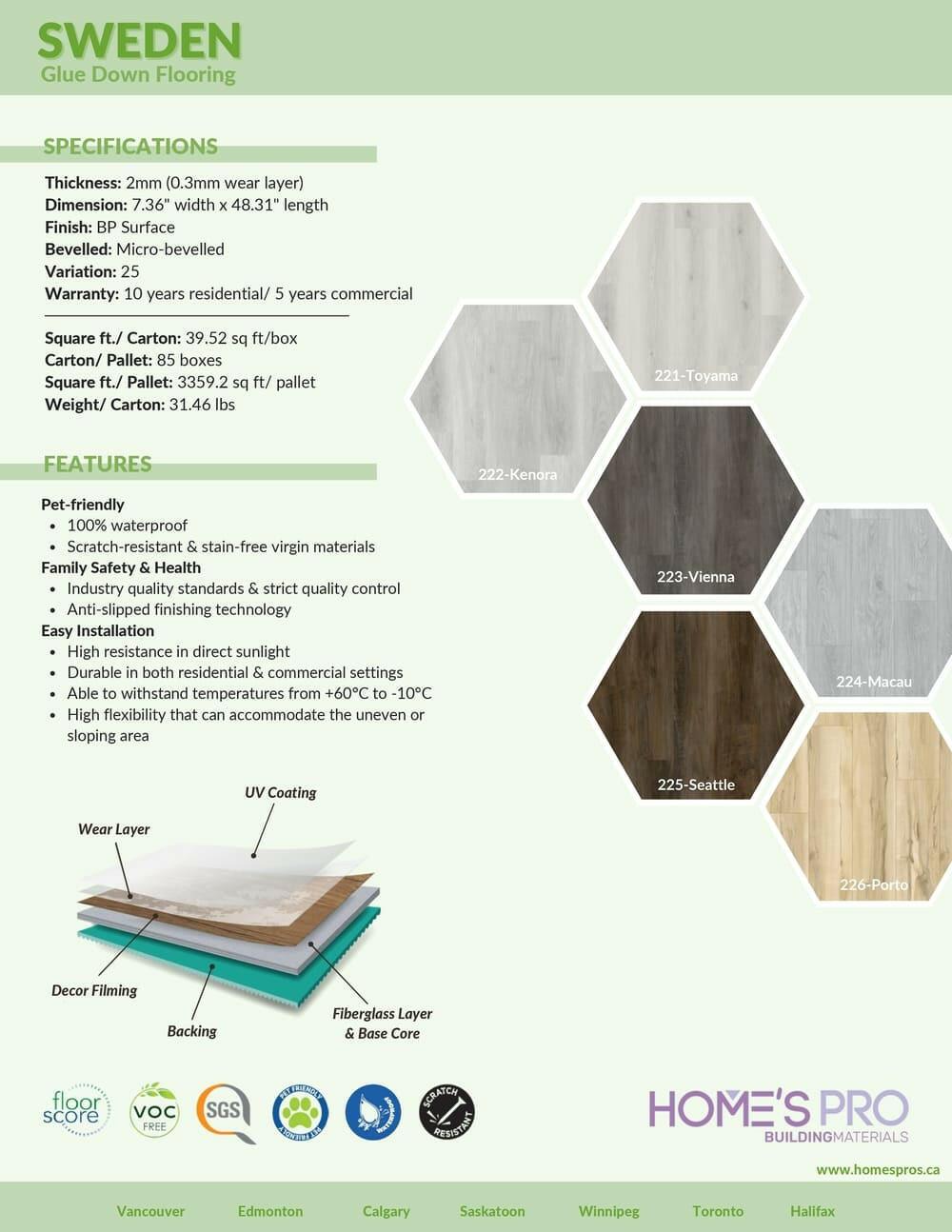 221 Toyama - Home's Pro Vinyl 2mm Glue Down Looselay Sweden Series - advancedflooring