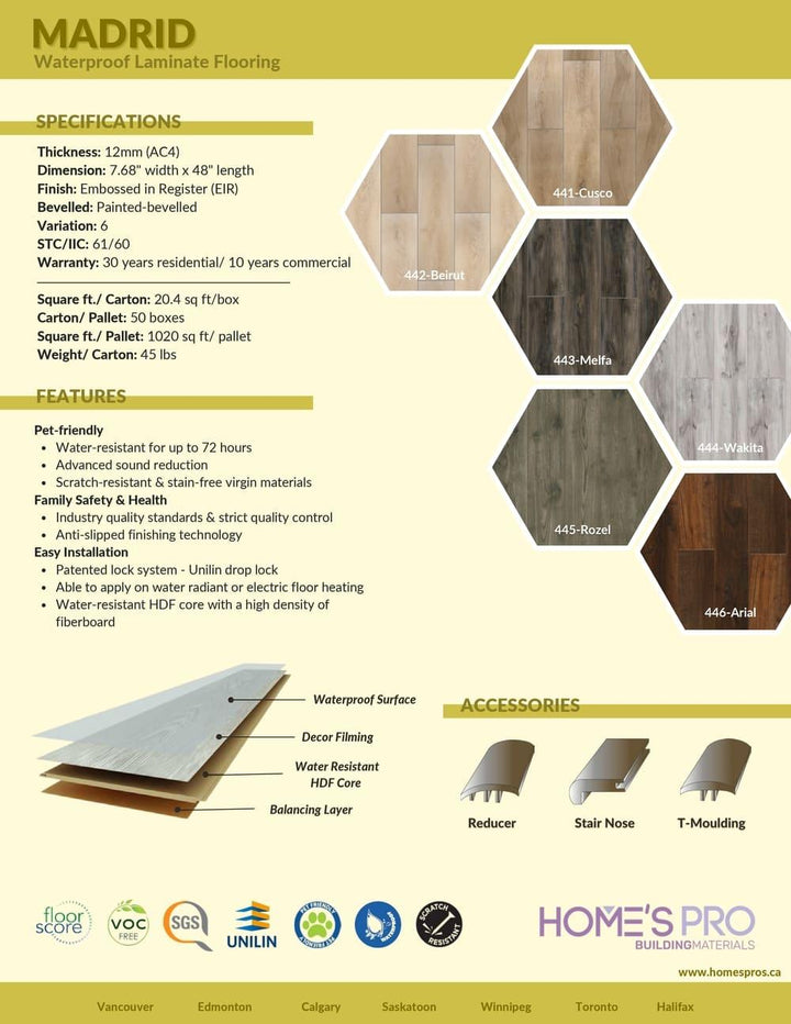 444 Wakita - Home's Pro Waterproof Laminate 12mm Madrid Series - advancedflooring