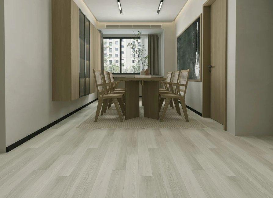 Beautiful room with 8mm SPC vinyl flooring installed in the colour 801 Sandy Shell by Woden Flooring sold by Advanced Flooring in Kitchener-Waterloo.