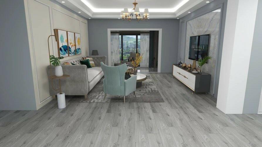 Beautiful room with 8mm vinyl flooring installed in the colour 811 Mount Harbor by Woden Flooring sold by Advanced Flooring in Kitchener-Waterloo.
