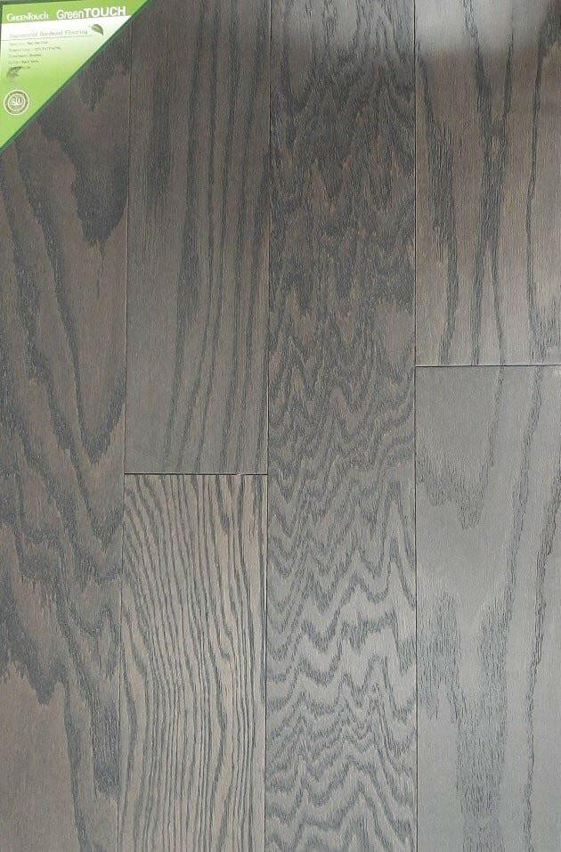 Close-up of BLACK STONE RO2105 - Green Touch 5"*1/2" engineered hardwood flooring sample. Available at Advanced Flooring Waterloo. 