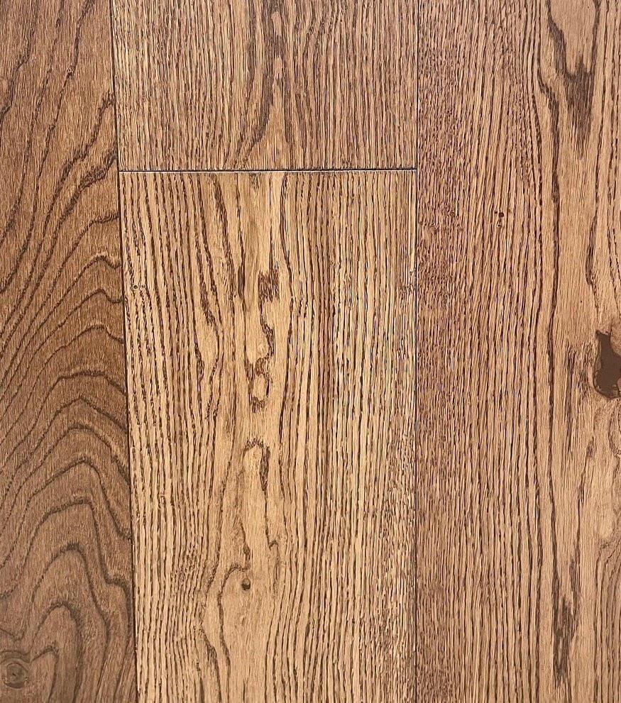 A close-up of Cappuccino European Oak 7.5" Engineered Hardwood from Riche.