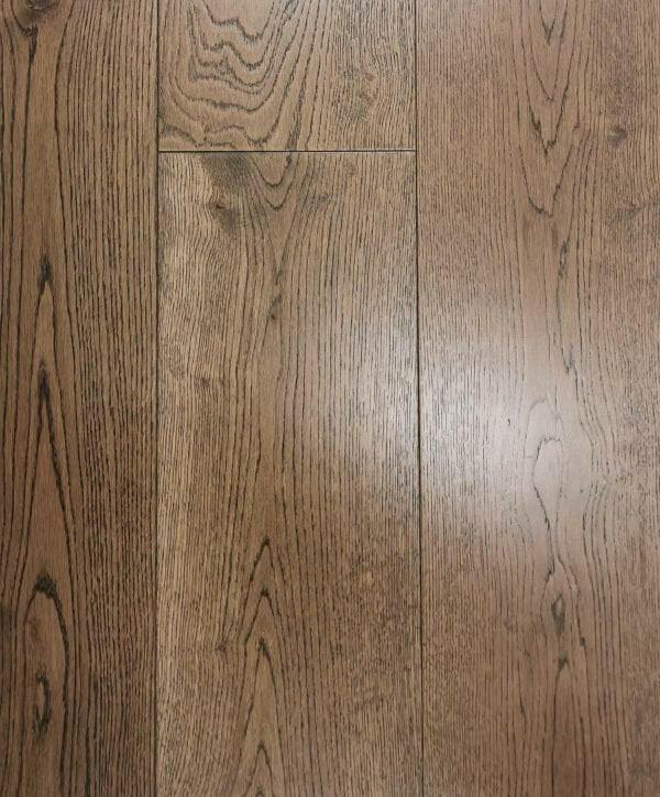 A close-up of Driftwood European Oak 7.5" Engineered Hardwood from Riche.