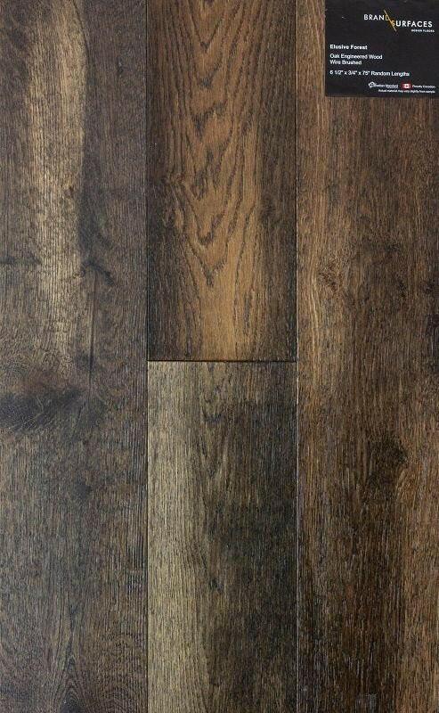 A close up of Elusive Forest BRAND SURFACES premium 6-½” engineered hardwood flooring from Canadian Standard.