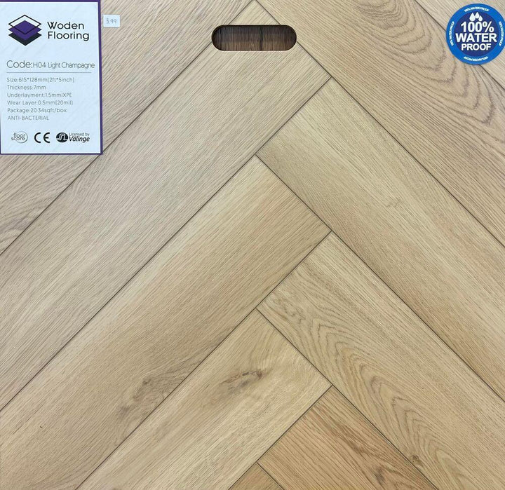 H04 Light Champagne - Woden Flooring SPC Vinyl 7mm Herringbone Collection - advancedflooring