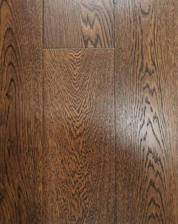 A close-up of Hazelnut European Oak 7.5" Engineered Hardwood from Riche.