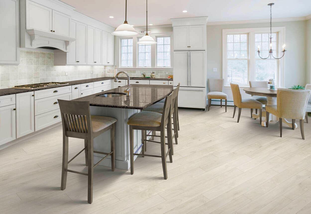 modern kitchen with Khaki Oak Mohawk RevWood Plus Cypresta installed