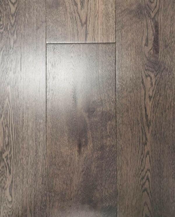 A close-up of Latte European Oak 7.5" Engineered Hardwood from Riche.