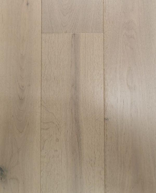 A close-up of Off White European Oak 7.5" Engineered Hardwood from Riche.
