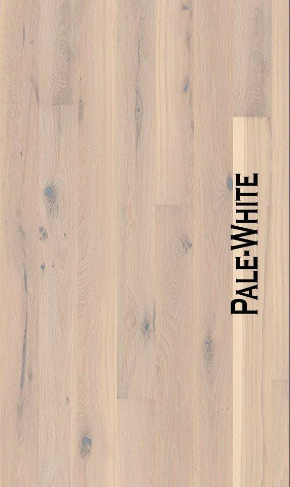 A close up of Pale White BOEN premium engineered hardwood flooring from Canadian Standard.
