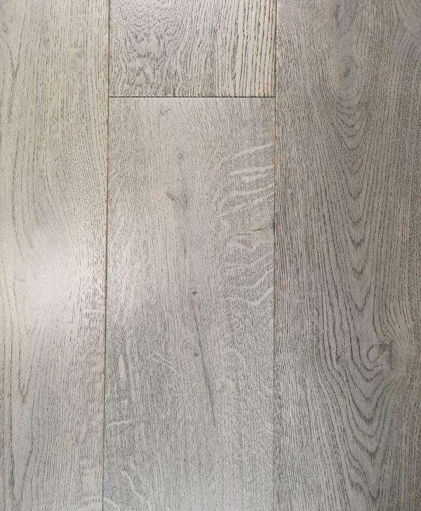 A close-up of Pewter European Oak 7.5" Engineered Hardwood from Riche.