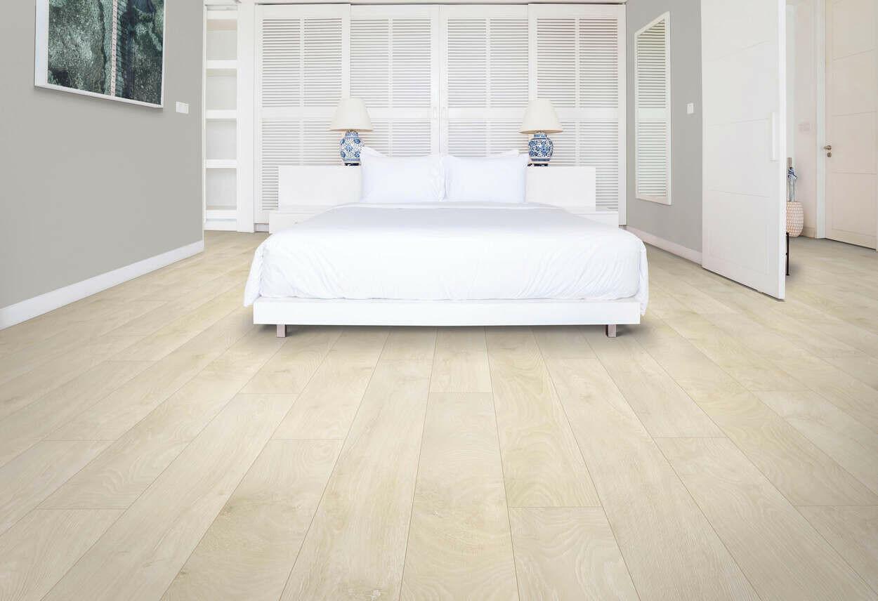 modern bedroom with Pumice Oak Mohawk RevWood Plus Cypresta installed