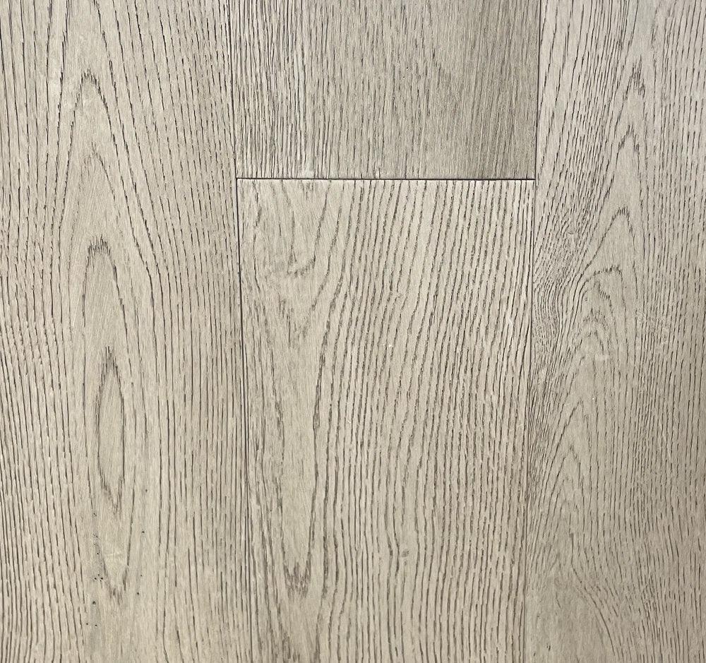 A close-up of Silver Beige European Oak 6.5" Engineered Hardwood from Riche.