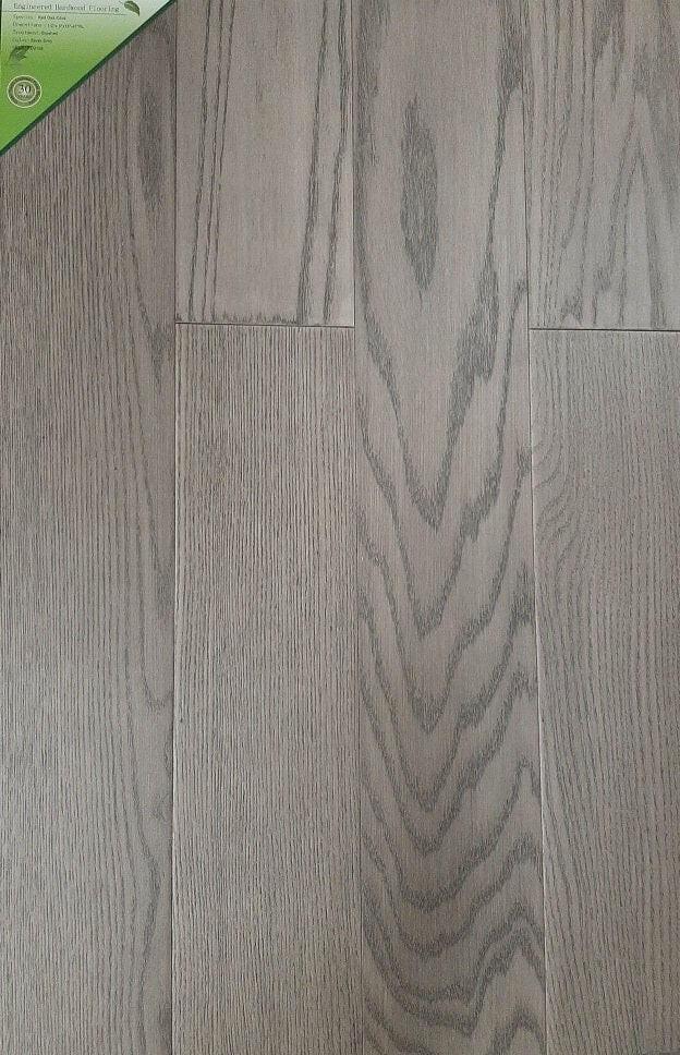 Close-up of SILVER GREY RO2106 - Green Touch 5"*1/2" engineered hardwood flooring sample. Available at Advanced Flooring Waterloo. 