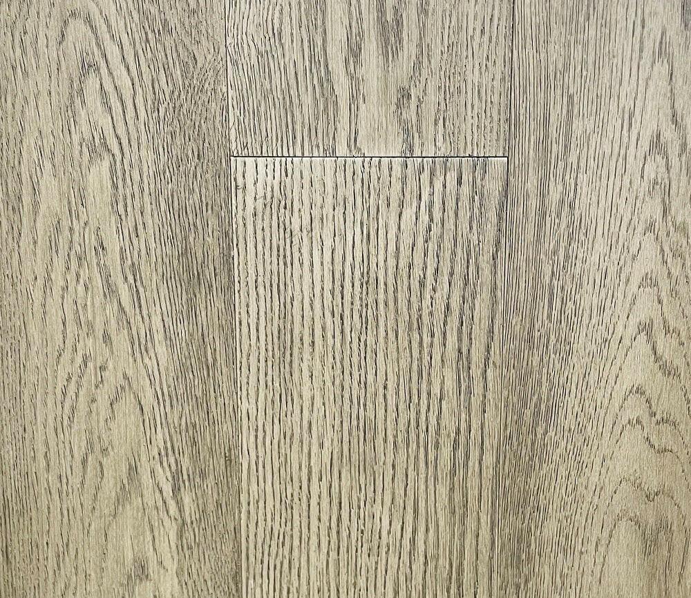 A close-up of Slate European Oak 6.5" Engineered Hardwood from Riche.
