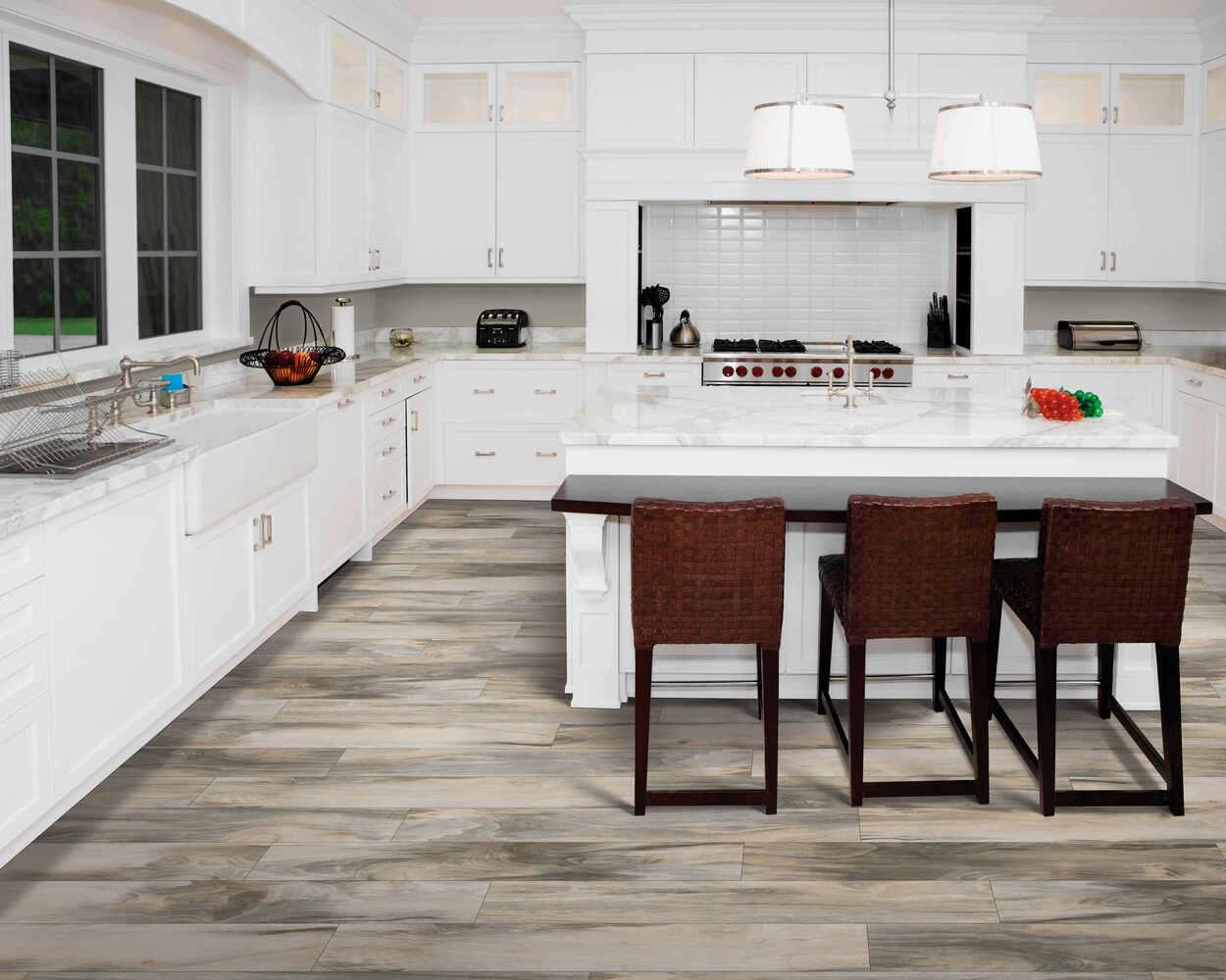 Modern room with 6mm vinyl plank installed in the colour Street Chic by Mohawk SolidTech sold by Advanced Flooring in Kitchener-Waterloo.