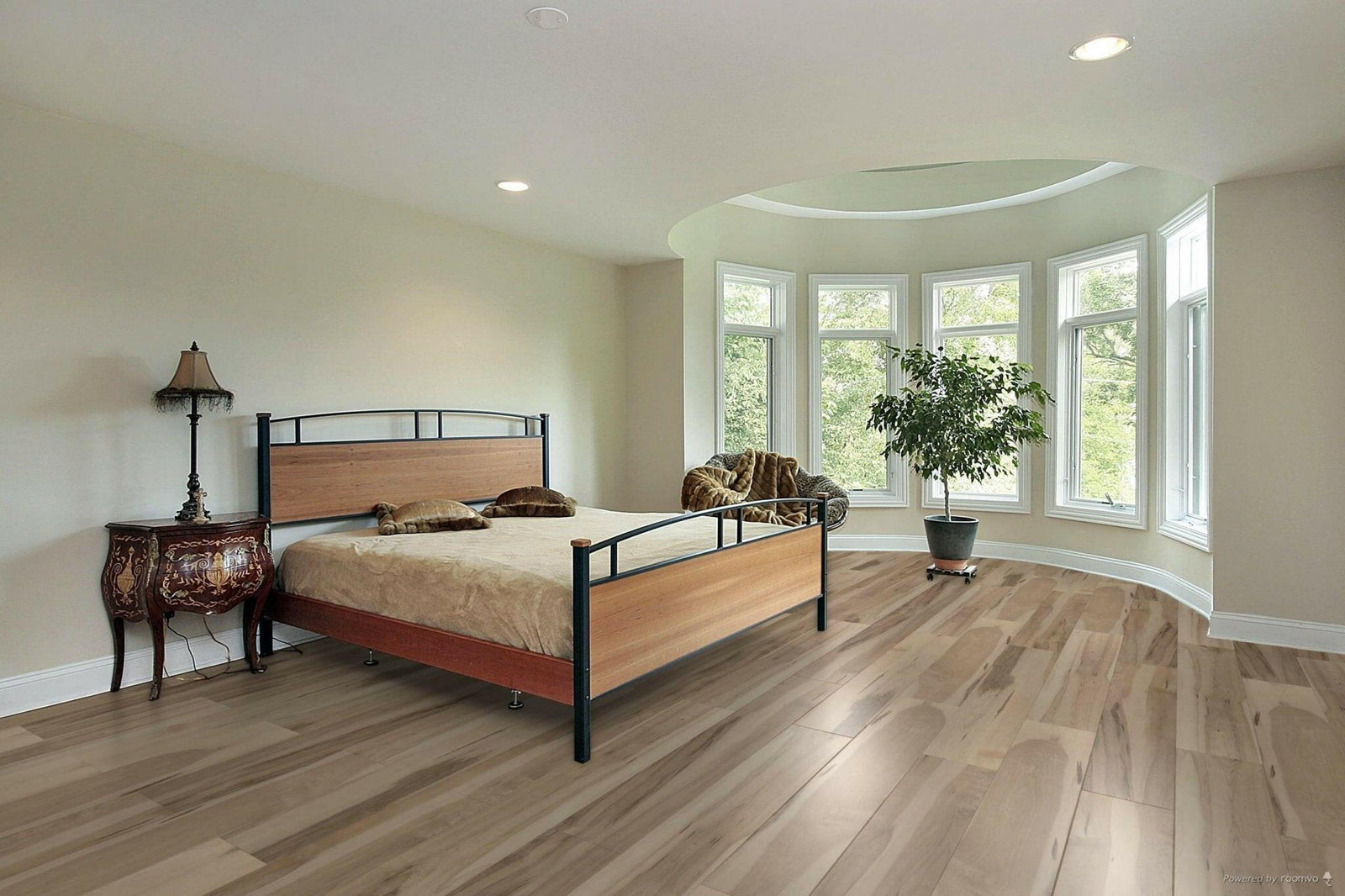 A modern bedroom which displays the beautiful look of TFSPC510-F Toucan 6mm vinyl flooring.
