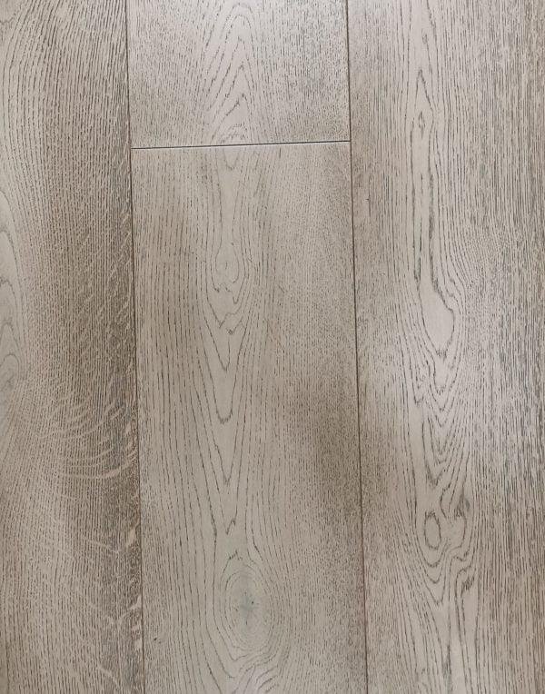A close-up of Titanium Grey European Oak 7.5" Engineered Hardwood from Riche.