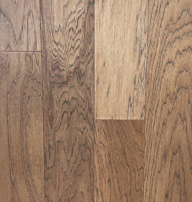 Close-up of WELLOW PUFF HK2109 - Green Touch 5"*1/2" click Hickory engineered hardwood flooring sample. Available at Advanced Flooring Waterloo. 