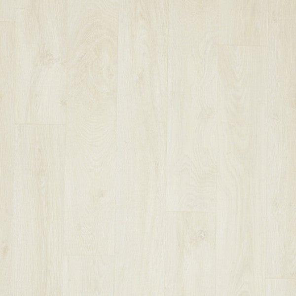 close up of White Satin Oak Mohawk RevWood Plus Cypresta waterproof laminate sold by Advanced Flooring