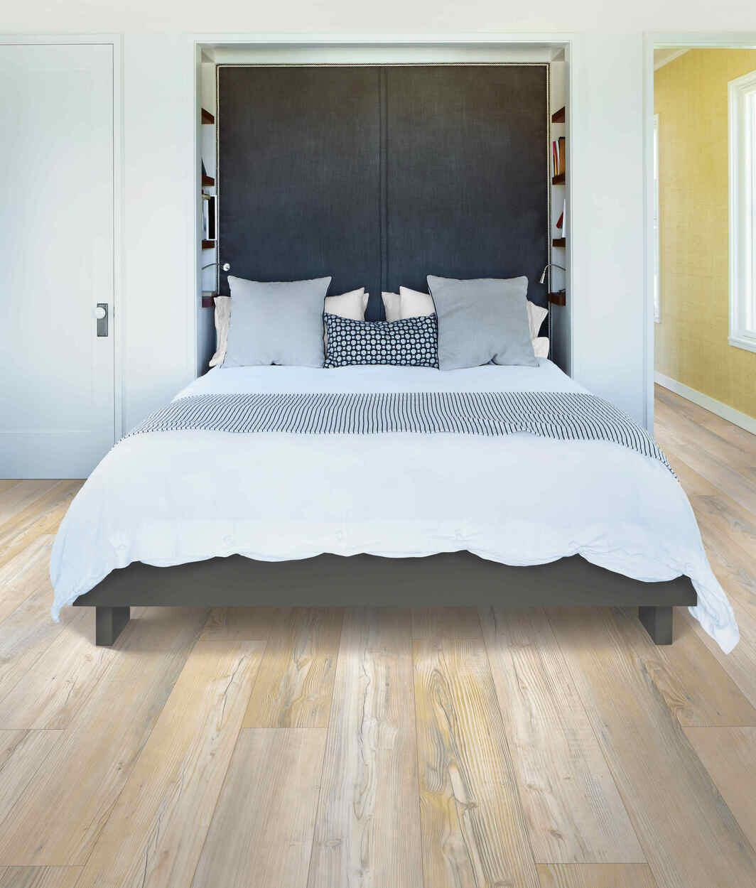 Modern room with 6mm vinyl plank installed in the colour Yellow Wish by Mohawk SolidTech sold by Advanced Flooring in Kitchener-Waterloo.